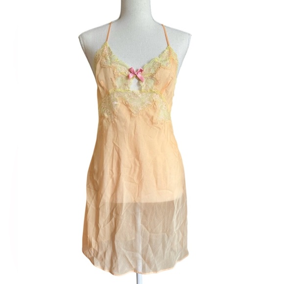 Victoria’s Secret Lace Sheer Lingerie Slip Size S Butter Yellow Pink - Picture 1 of 13